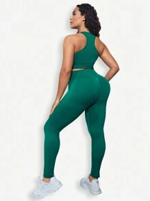 Plus Solid Racerback Scrunch Butt Sports Set - Green - View 2