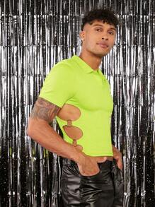 FeverCity Men Cut Out Side Polo Shirt - Green - View 1