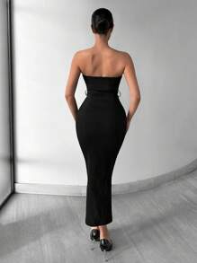 SHEIN SXY Vestido Tubular Con Cinturón Y Abertura Frontal Con Cremallera | Ropa De Fiesta | Ropa Sexy - Negro - Ver 2