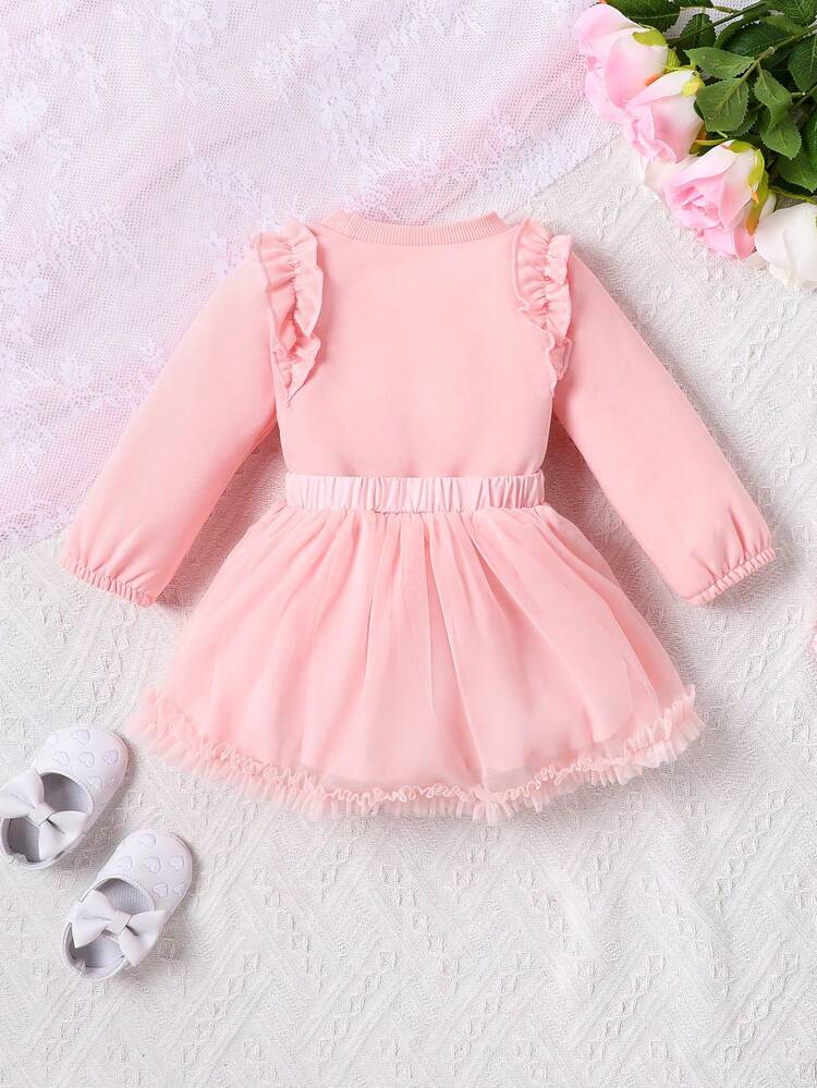 Baby Girl Cartoon Graphic Ruffle Trim Tee & Bow Front Skirt