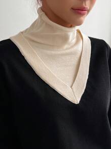 DAZY 雙色高領燈籠袖套頭毛衣 - 黑色 - 查看 6