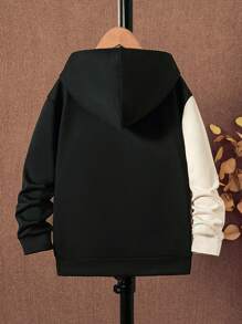 SHEIN Tween Jongen Grafische lettersprint Twee tinten Hoodie met rits Zonder T-shirt