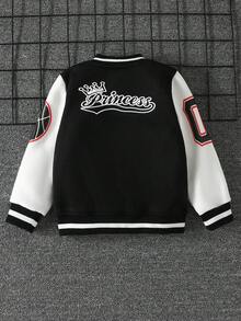 SHEIN Young Girl Letter Graphic Two Tone Varsity Jacket Without Tee - Black and White - View 2