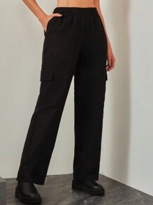 SHE(IN) BRASIL Pantalones cargo con bolsillo lateral con solapa - Negro - Ver 1