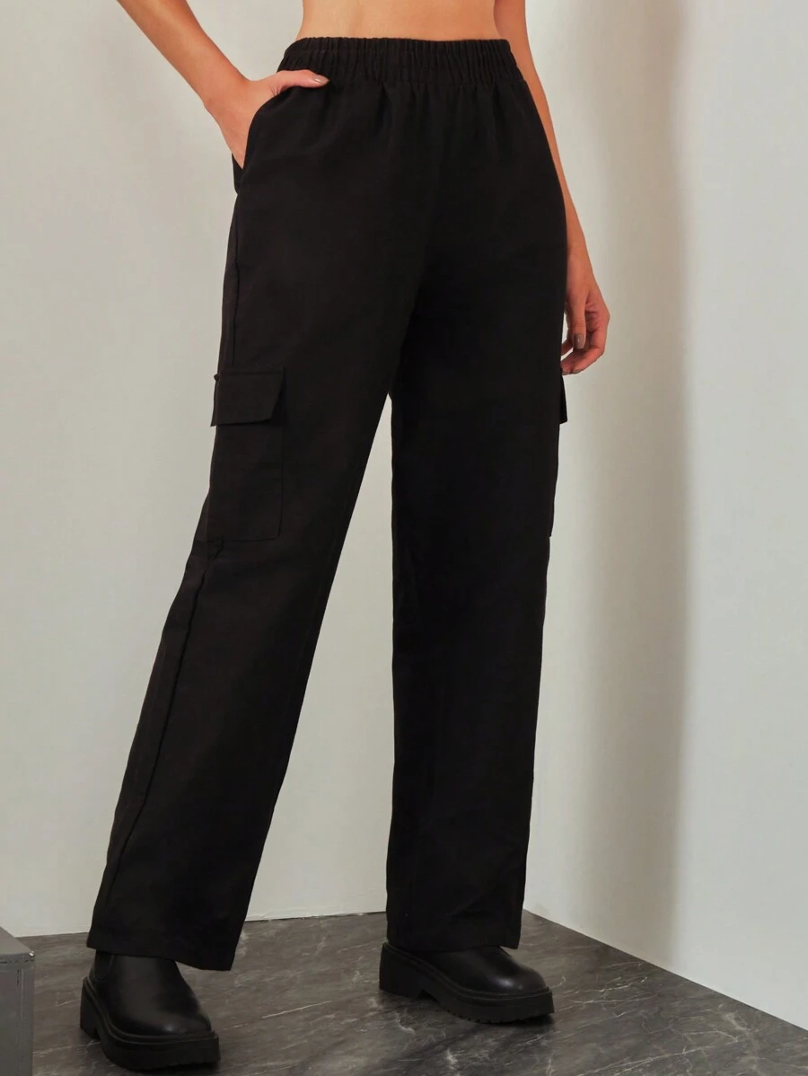 SHE(IN) BRASIL Túi nắp bên cạnh Quần Cargo - màu đen - Xem 1