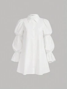 青少年女孩荷葉袖洋裝&PU皮革背心上衣