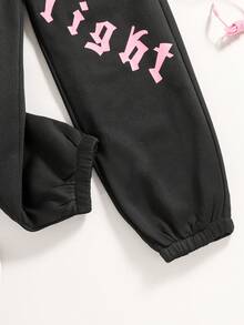 SHEIN Tween Girl Letter Graphic Pants - Black - View 4