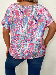 SHEIN LUNE Plus Allover Print Batwing Sleeve Tee - Multicolor - View 2