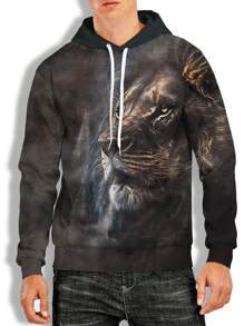 Manfinity LEGND Men Plus 3D Tiger Print Drawstring Hooded Sweatshirt - Black - View 5