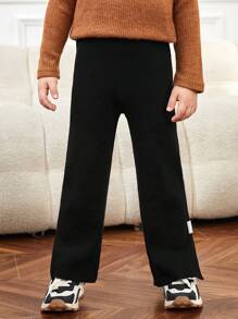 SHEIN 男小童字母補丁細節下擺開叉針織長褲