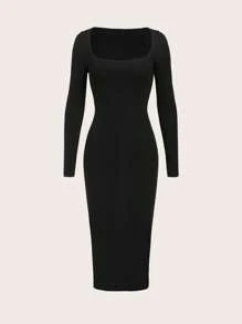 SHEIN BASICS Square Neck Bodycon Dress