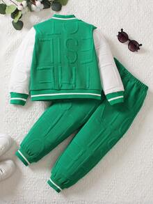 Chàng trai trẻ Thư được vá Sọc trang trí Áo khoác Đại học & Quần nỉ - màu xanh lá - Xem 2