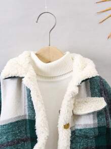 SHEIN Young Boy 1pc Plaid Print Flap Pocket Thermal Lined Overcoat - Multicolor - View 3