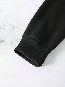 SHEIN Essnce 月亮印花抽繩加絨內裏連帽衫 - 黑色 - 查看 6