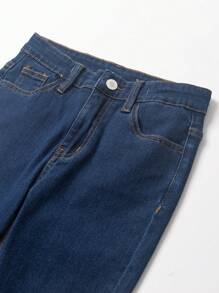 SHEIN Sparklyn Tween Girl Solid Jeans, School, Campus, College - Blue - View 3