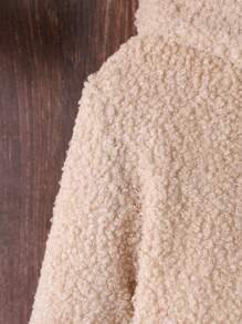 SHEIN Tween Girl Leopard Pattern Dual Pocket Hooded Teddy Coat Without Sweater - Beige - View 4