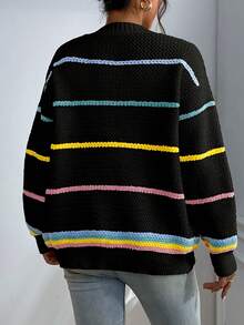 SHEIN Qutie Striped Pattern Drop Shoulder Duster Cardigan - Multicolor - View 2