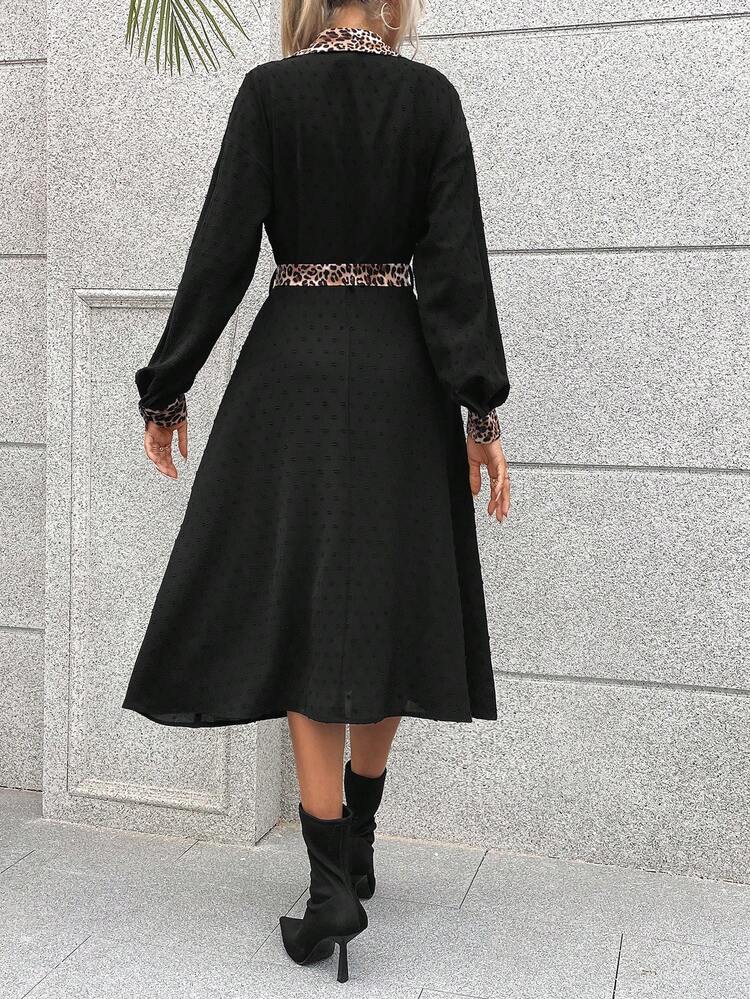 Leopard Print Belted Shirt Dress