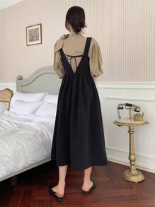 DAZY Solid Overall Dress Without Blouse - Black - View 2