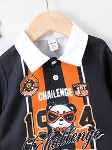 男嬰卡通和字母圖案POLO衫 - 彩色 - 查看 6