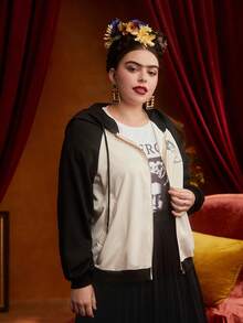 Frida Kahlo X SHEIN 加大码 1 件装人像图案拉链卫衣 - 彩色 - 查看 4