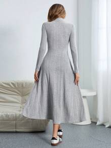 Teen Girl Loose Casual Round Neck Pullover Patchwork Contrast Color 3D Floral Decor Long Dress - Multicolor - View 3