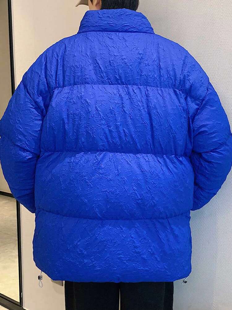 Manteau matelassé à fermeture éclair et patch lettre coupe ample pour hommes