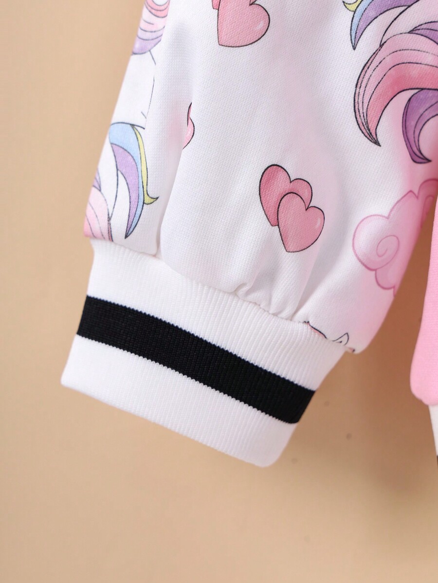 SHEIN Tween Girl Unicorn Print Letter Embroidery Varsity Jacket Without