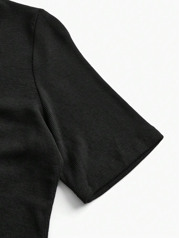 Mock-Neck Rib-Knit Top/Summer