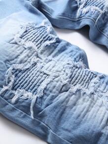 男士破洞拉链口袋牛仔裤 - 淺色水洗藍 - 查看 3