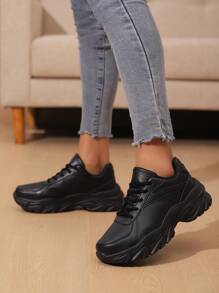 女士運動鞋,舒適時尚厚底鞋,輕盈跑鞋 - 黑色 - 查看 1