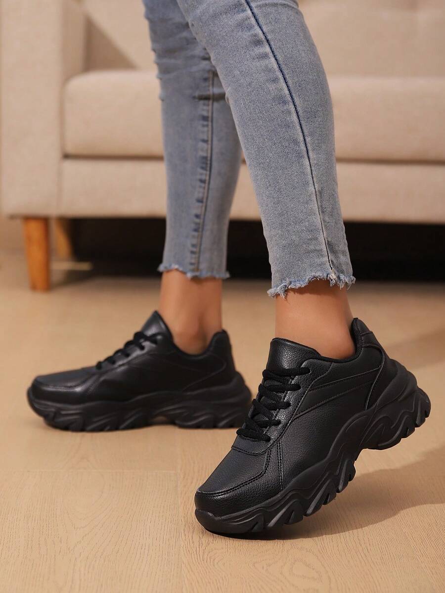 女士運動鞋,舒適時尚厚底鞋,輕盈跑鞋 - 黑色 - 查看 1