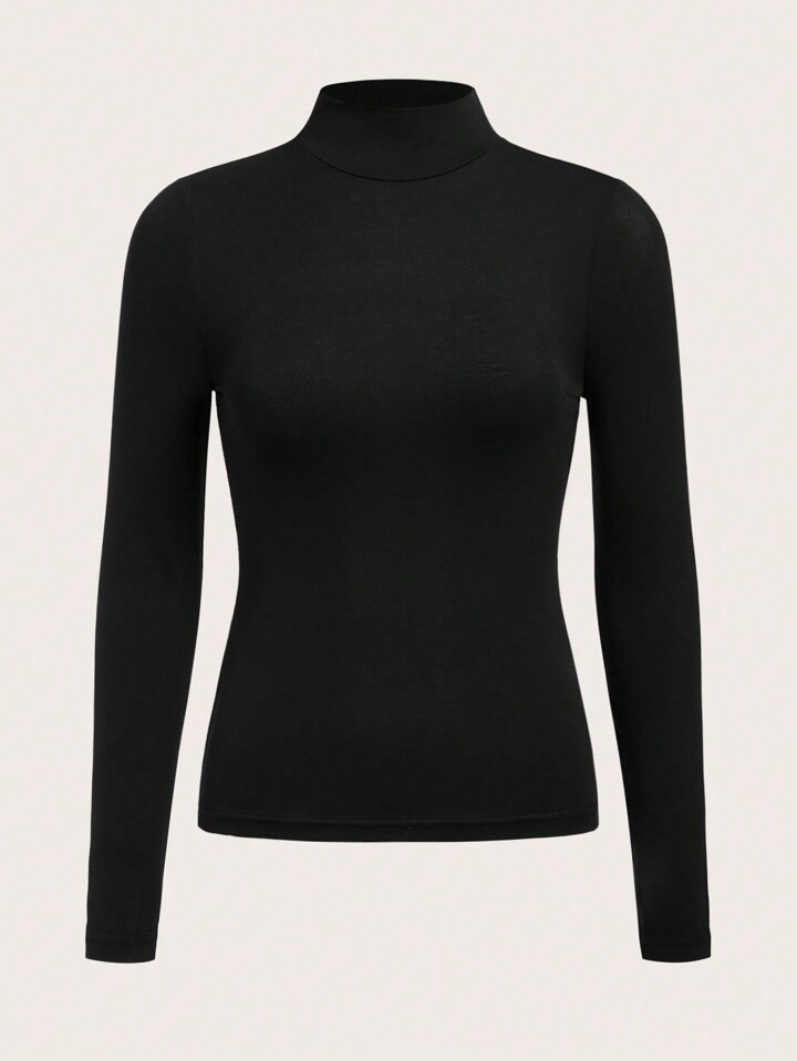 SHEIN BASICS Camiseta unicolor de cuello alto Moda de Mujer