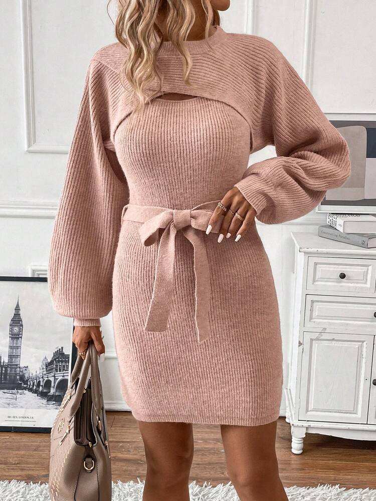 Lantern Sleeve Super Crop Sweater & Belted Sweater Dress