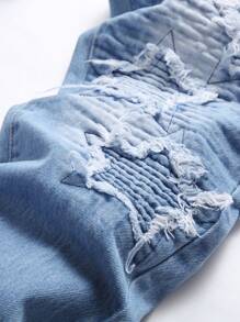 男士破洞拉链口袋牛仔裤 - 淺色水洗藍 - 查看 6