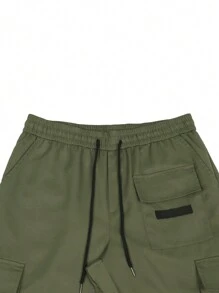 Manfinity EMRG Men Flap Pocket Drawstring Waist Cargo Pants - Army Green - View 4