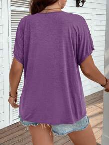 SHEIN Clasi Plus Contrast Lace Dolman Sleeve Tee
