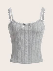 SHEIN MOD Mùa hè Đi ra ngoài Chất rắn Ren Chất rắn Chi tiết cung Cable Cami ngọn - Màu Xám nhạt - Xem 1