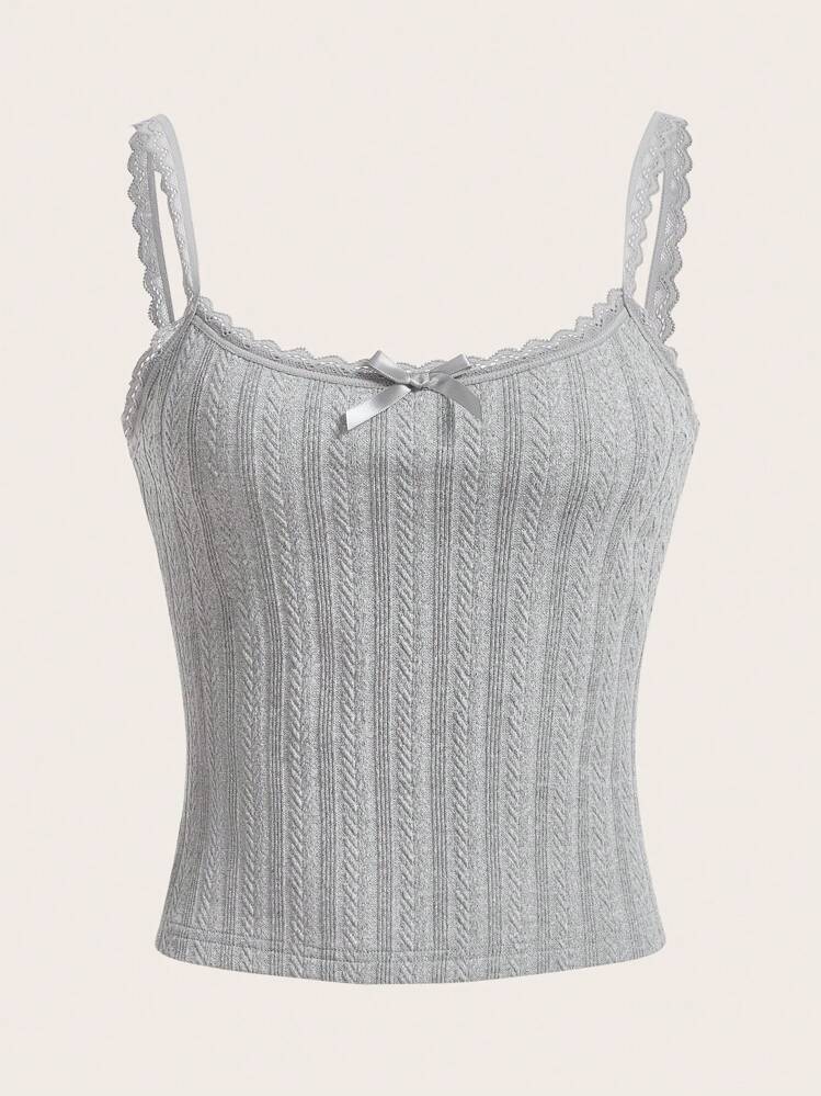 SHEIN MOD Mùa hè Đi ra ngoài Chất rắn Ren Chất rắn Chi tiết cung Cable Cami ngọn - Màu Xám nhạt - Xem 1