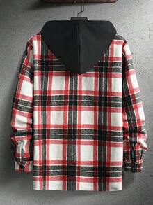 Manfinity Hypemode Men Plaid Print Drawstring Hooded Flap Pocket Overcoat - Multicolor - View 2