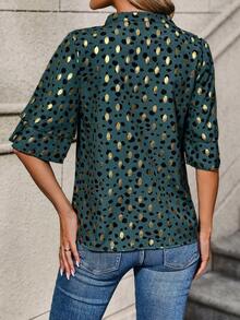 SHEIN Clasi Allover Print Notched Neckline Blouse - Green - View 2