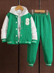 Chàng trai trẻ Thư được vá Sọc trang trí Áo khoác Đại học & Quần nỉ - màu xanh lá - Xem 1