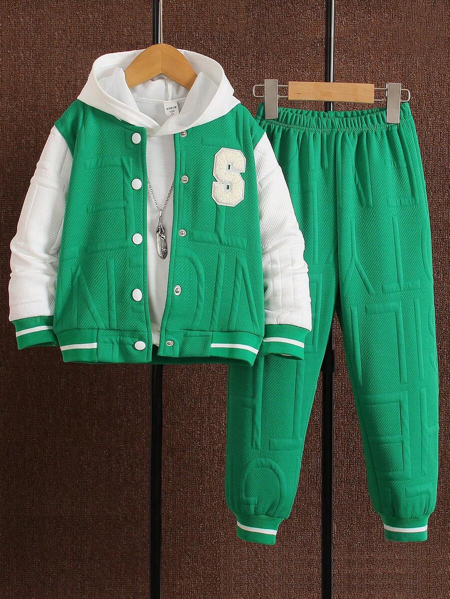 Chàng trai trẻ Thư được vá Sọc trang trí Áo khoác Đại học & Quần nỉ - màu xanh lá - Xem 1