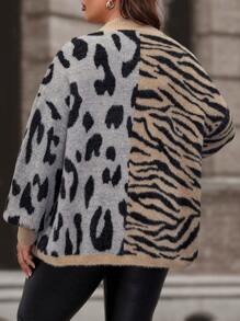 SHEIN Clasi Cárdigan de talla grande con estampado de leopardo - Multicolor - Ver 2
