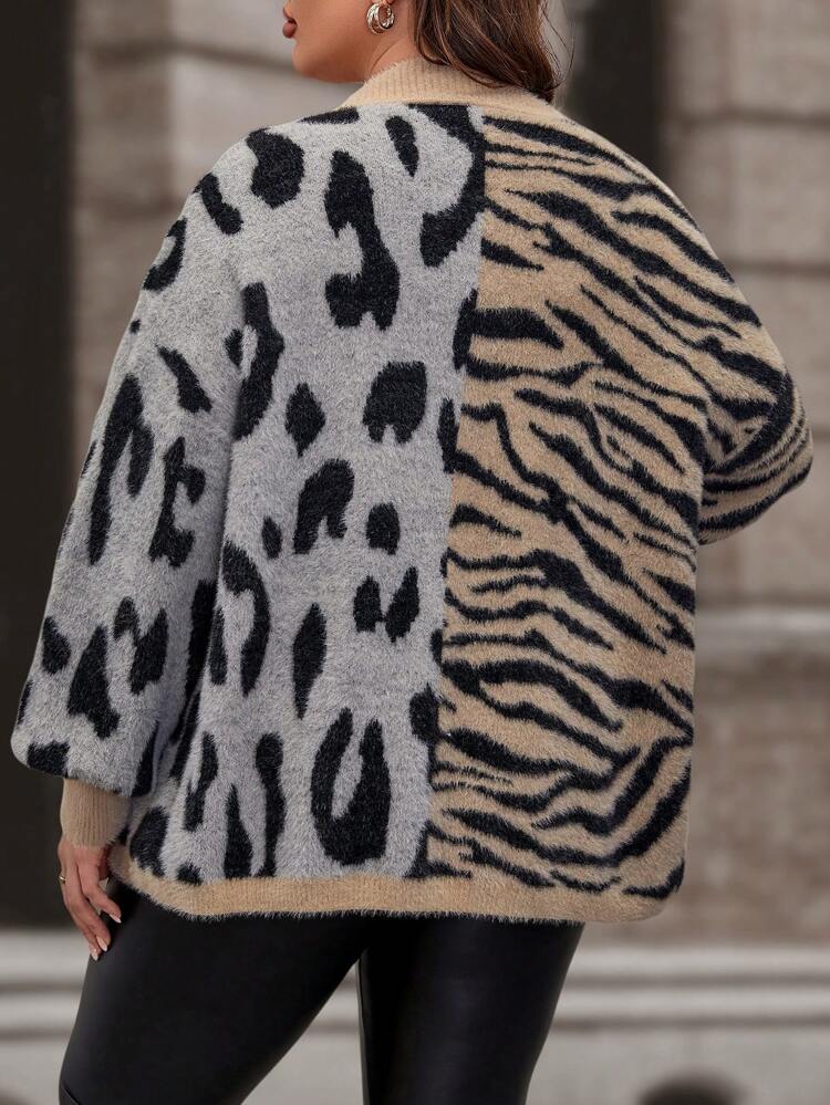 Plus Size Leopard Pattern Cardigan