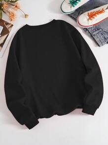 INAWLY Leopard & Letter Graphic Thermal Lined Sweatshirt - Black - View 2