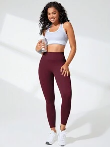 Easithlete Wide Waistband Sports Leggings - Red - View 5