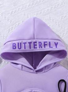 Sparklyn 女大童高低下擺連帽衫&蝴蝶圖案吊帶洋裝 - 紫色 - 查看 6