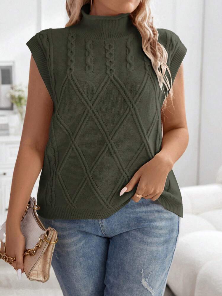 Plus Cable Knit Mock Neck Sweater Vest