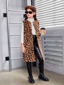 SHEIN Cô gái Tween In hoa Báo Teddy Áo vest - Nhiều màu - Xem 4